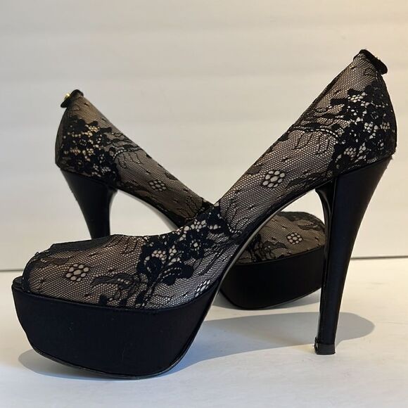 Stuart Weitzman Lillie Nude Luxe Lace Peep Toe Platform Heels Size 10 - Picture 5 of 16